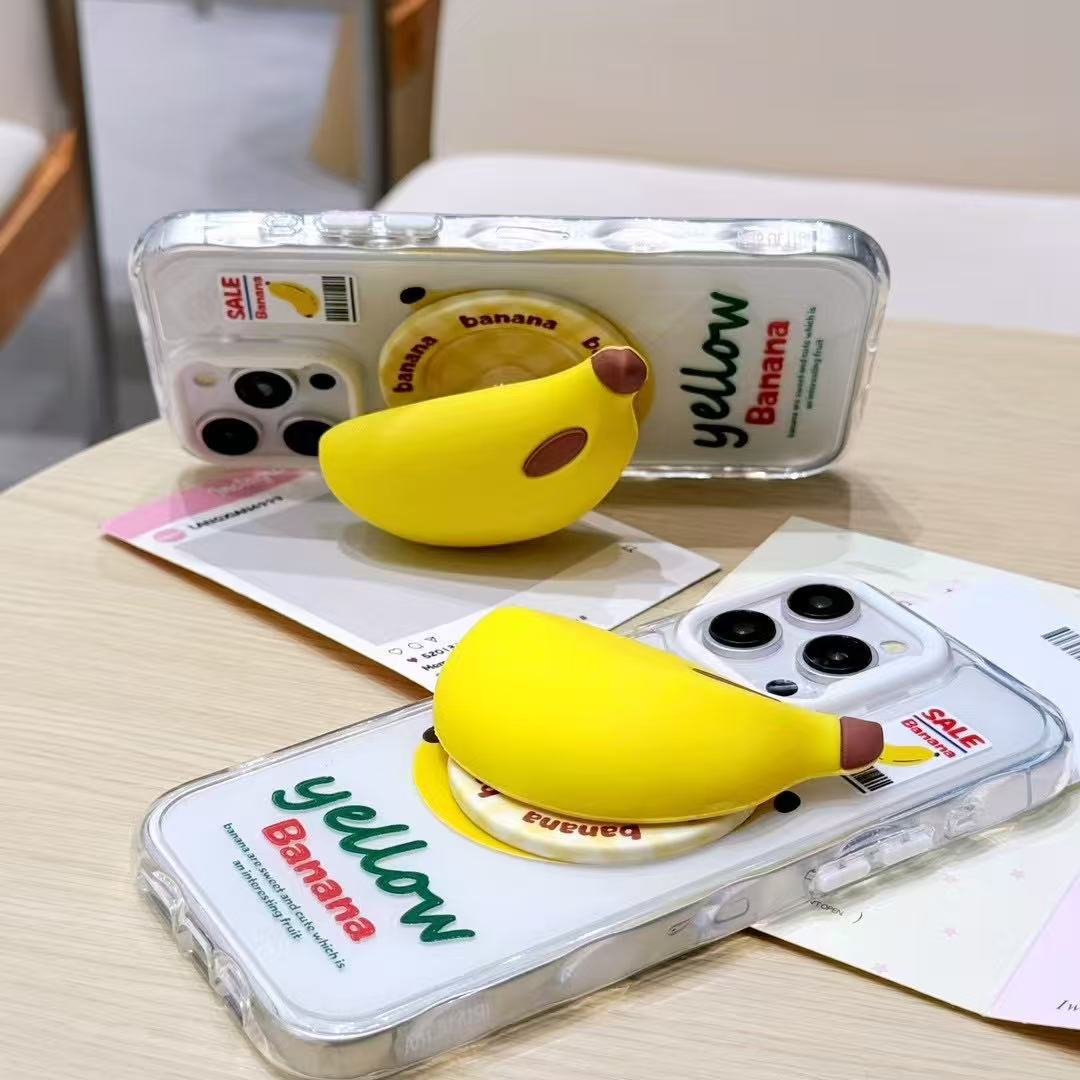Soporte de plátano tridimensional magnético simple y creativo para iPhone16ProMax Apple 15 funda para teléfono móvil 14 hembra 13