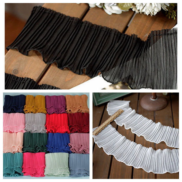 1m Soft Chiffon Pleated Lace Accordion Pleated Lace DIY Handmade Skirt Sleeves Hem Clothing Decoration