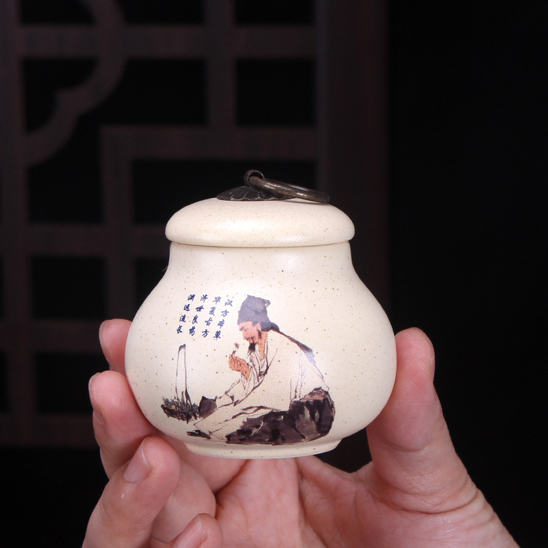 Small Porcelain Jar Chinese Medicine Powder Jar Cream Bottle Navel Jar Pill Split Tea Jar Mini Jar Handle Jar Dan Medicine Jar
