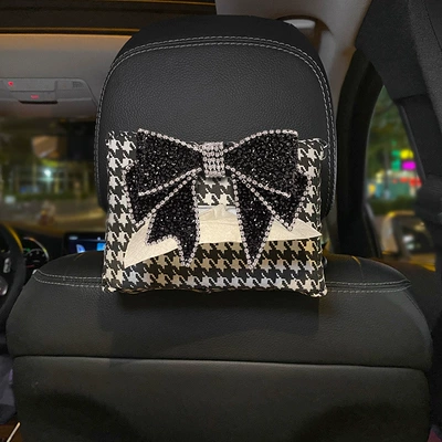 Interior Supplies Women, Car tissue box/set - houndstooth-black-black-diamond-large-bow