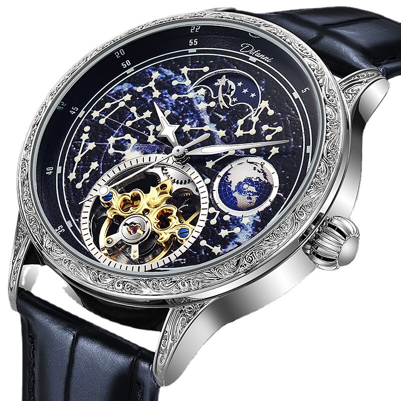 Genuine goods Galaxy automatic men's mechanical watch Earth Moon phase function strong luminous waterproof men's flywheel watch