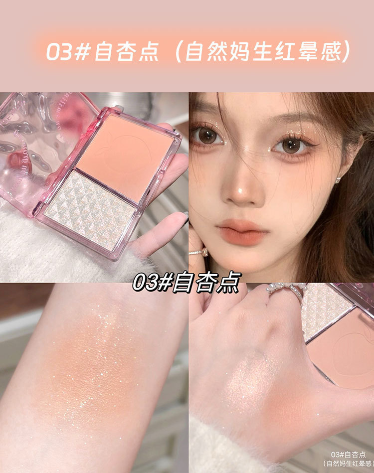 LEEINTO Placa de rubor de alto brillo de vitalidad ligera y dulce, brillo fino, brillo fino, maquillaje, sin polvo volador, tierna niña colorete