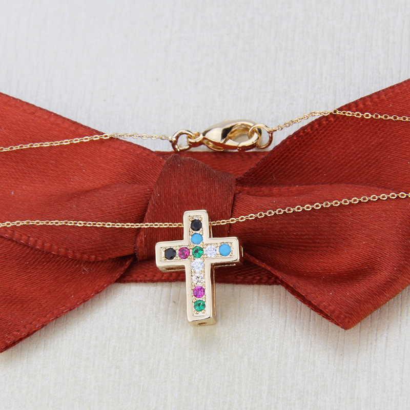 simple cross zirconium copper necklace
