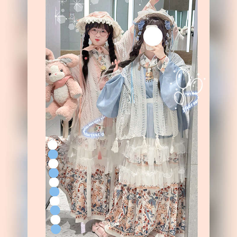 汉虞葵原创汉洋折衷明制汉服女交领琵琶袖马面洛丽塔罩裙学生套装