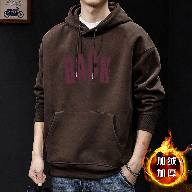 Peso pesado chaqueta encapuchada hombre encapuchado otoño y invierno letra impresa chaqueta casual chaqueta de moda adolescente hombre grueso