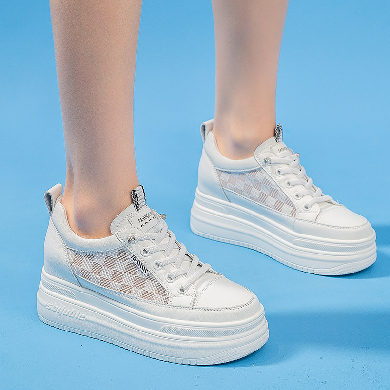 9cm内增高网面透气小白鞋女真皮2023夏季新款厚底轻便百搭休闲鞋