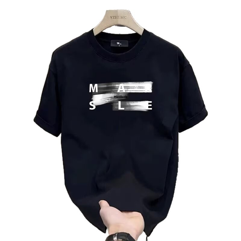 Summer Heavyweight Cotton T-Shirt for Men Short Sleeve Loose Fit Casual Crew Neck INS Style Top American Trendy Brand Creative Printed_viptrois.com
