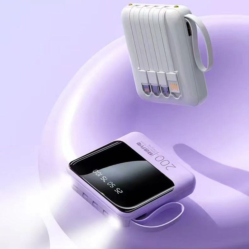 Viene con pantalla digital inteligente de cuatro cables, espejo, fuente de alimentación móvil para exteriores compacta y portátil, con diseño de cordón, compatible con teléfono móvil