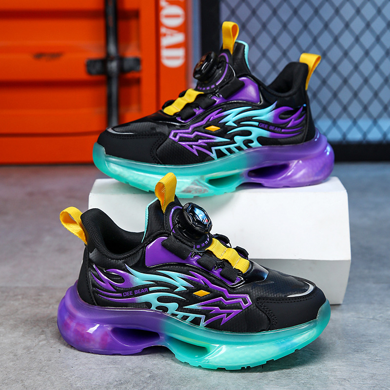 Zapatos de niños al por mayor zapatos deportivos de niños otoño nuevos botones de botón de cuero zapatos casuales zapatos de correr de niños naranja negra