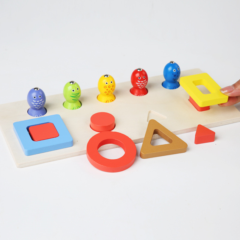 Columna geométrica pesca bloques de construcción de madera cognitiva de los niños clasificación de educación temprana juego rompecabezas juguetes ensamblados