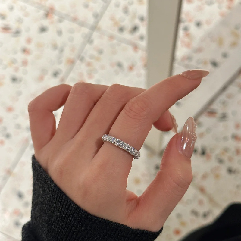 蒂奇通体S925纯银精工款甜甜圈戒指女中古法式三面满钻高级食指戒