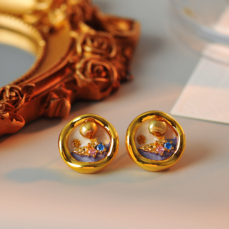 2025 Monet French retro oil painting wind bead earrings women's new Chinese high-end ear jewelry wholesale generation