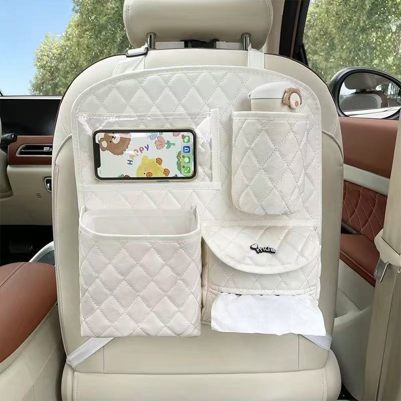 Qìchē – Chair back anti-kick pad Back Organizer - white-large-storage-bag