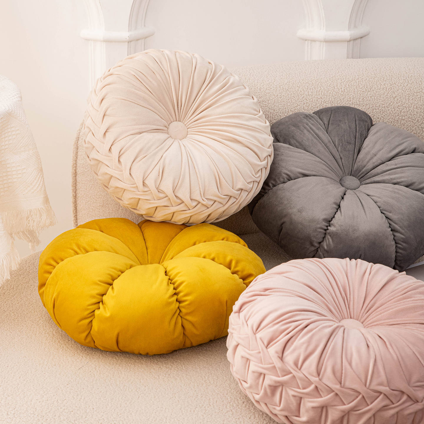 European-Style Pleated Round Pillow, Wheel Bay Window Cushion, Sofa Living Room Plush Pillow, Floor Pillow, Soft Decoration Ornaments
