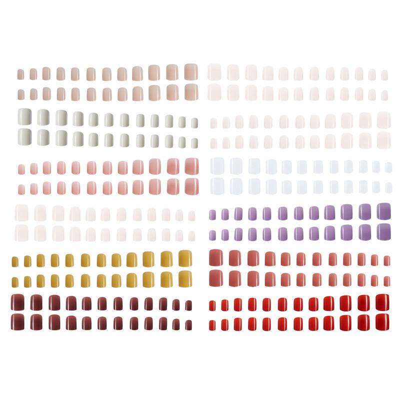 Directo de fábrica 24 rejilla de color sólido brillante desgaste superficial pieza de uñas corto color mezclado falso uñas removible Manicura en stock al por mayor