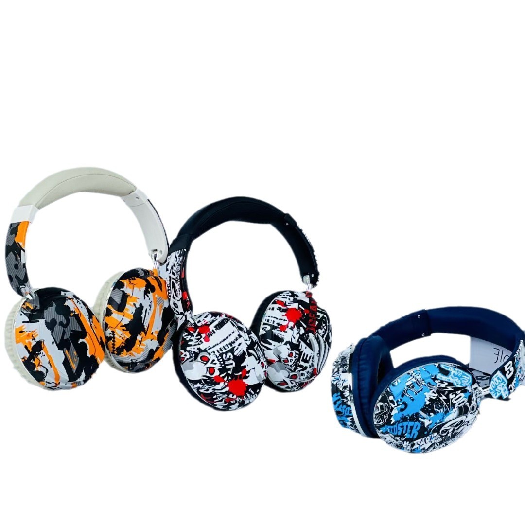 Comercio exterior nuevo BT500 venta caliente de comercio electrónico graffiti auriculares inalámbricos bluetooth deportivos pesados auriculares de bajo directo fábrica