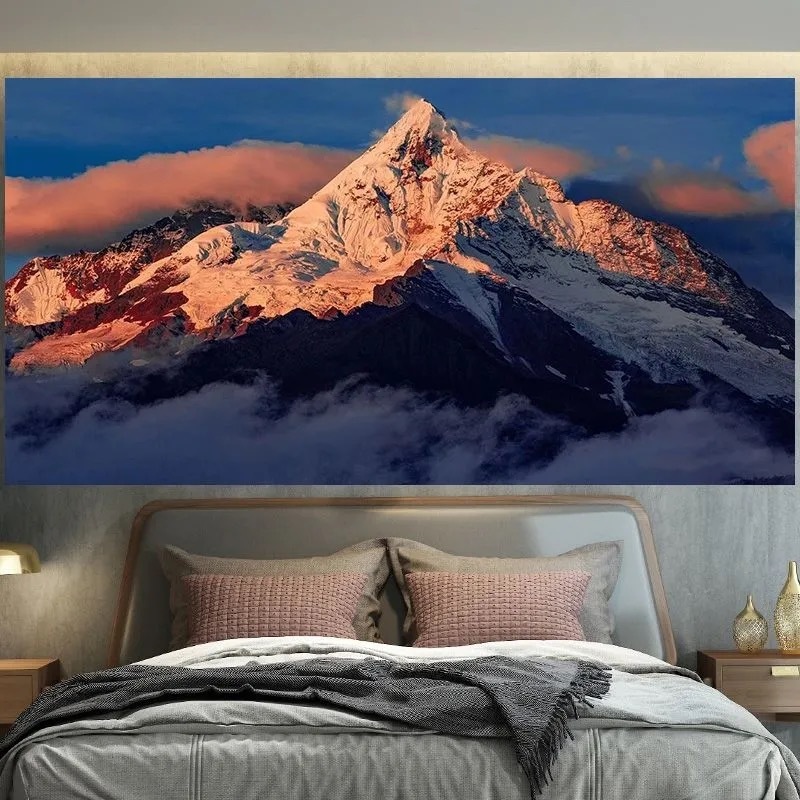 日照金山背景布メリ雪山風景絵タペストリー寝室のベッドサイドの壁の装飾雰囲気吊り布壁布|undefined
