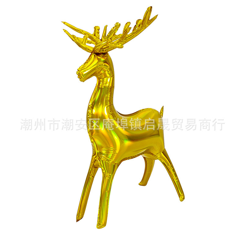 跨境特大号站立麋鹿气球金色渐变圣诞派对新年节日装饰布置雪橇|undefined