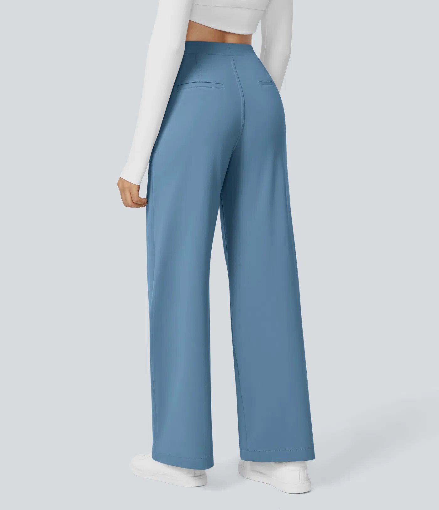 Elegant High-Waisted Straight Leg Pants For Women – Stretchy Office & Casual Trousers, Lightweight Breathable Fabric, Comfort Fit (Light Gray)_ecoleips.com