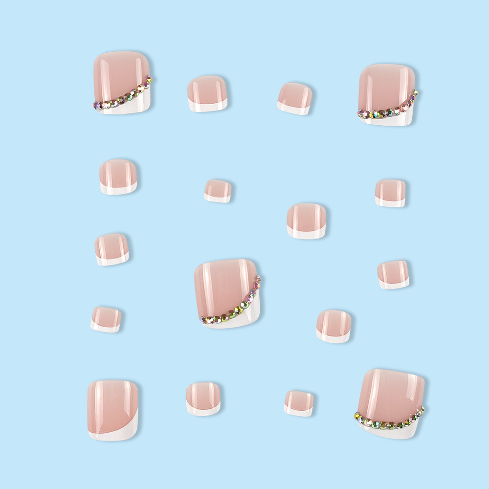 Comercio exterior blanco borde francés uñas de los pies con incrustaciones de diamantes productos de manicura chicas calientes europeas y americanas uñas parche de uñas postizas nails
