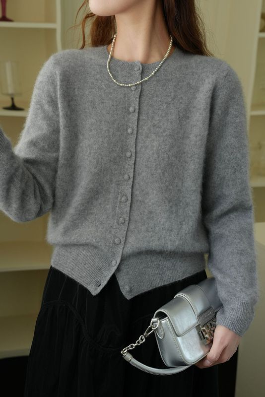拉绒 25年新 5%山羊绒95澳洲羊毛 无缝拉毛羊绒开衫女 濮院毛衫厂|undefined