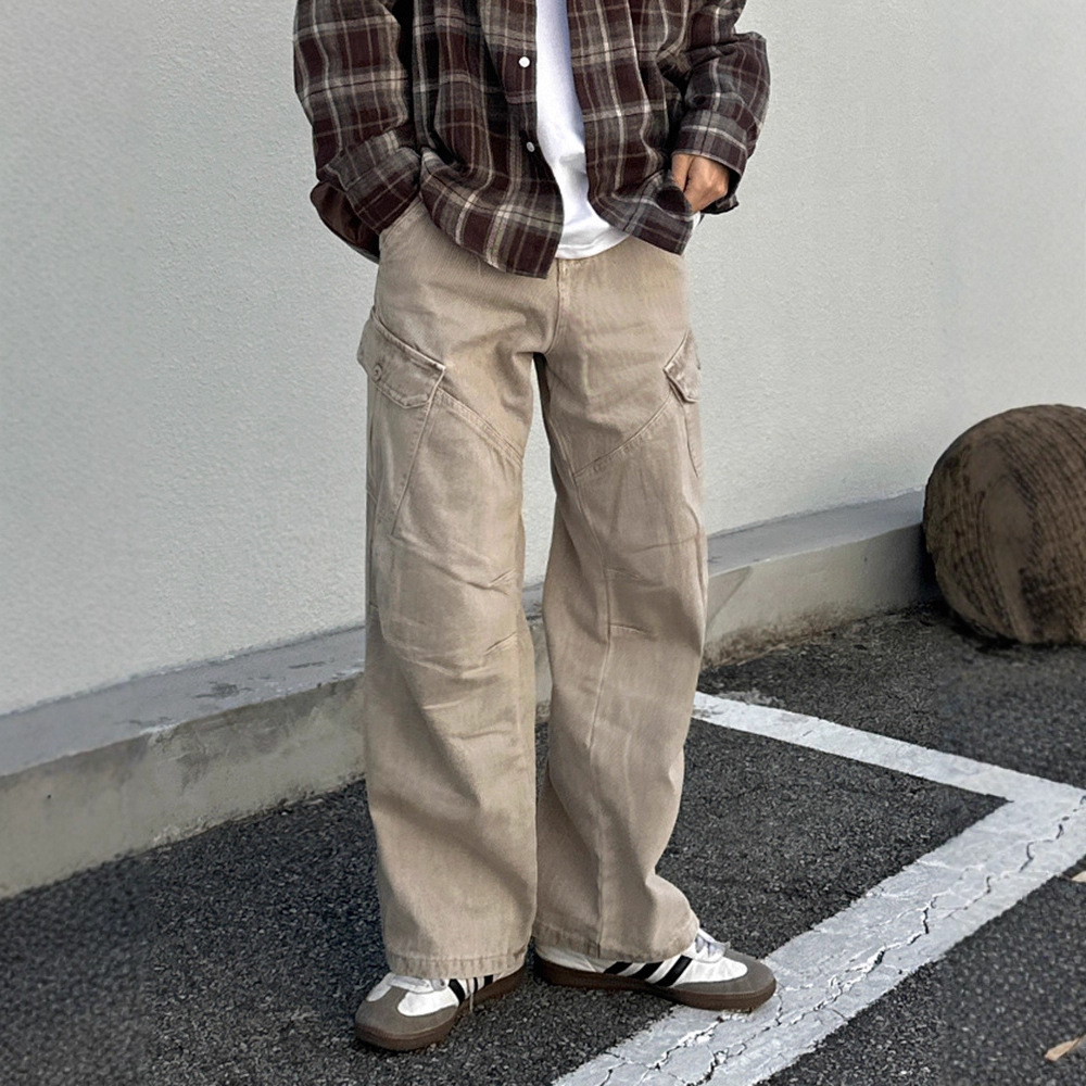 Old Money Style Workwear Jeans for Men, Autumn Loose Straight Wide-Leg Pants, Korean Style Commuting Versatile Pants