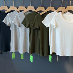 優可絲柔軟順滑 螺紋坑條正肩小飛袖修身彈力顯瘦鎖骨T恤3120