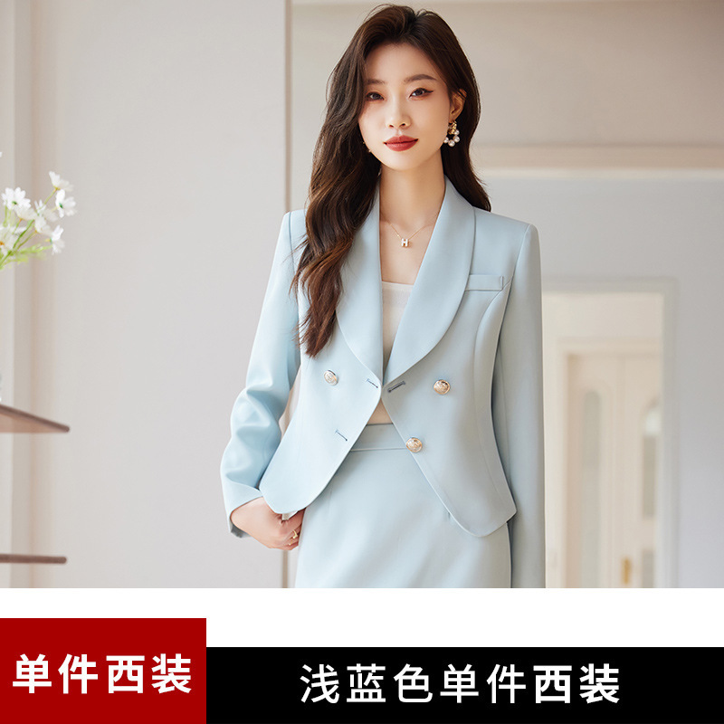 白いスーツの女性春と秋の高級職業服の司会者は正装の2つのスカートの美容師の作業服の女性を着ます。|undefined