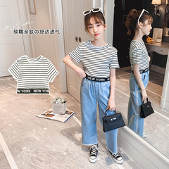 韓版女童t恤短款露肚臍洋氣時尚短袖潮短上衣童裝表演走秀夏童裝