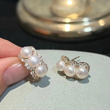 珍珠托S925银针 微镶多珠耳钉配件新款时尚耳钉天然珍珠配件空托