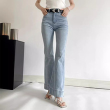 梦子汐 高腰微喇叭牛仔裤女2024春秋新款不贴腿直筒阔腿裤子X2014