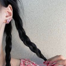韩国小众耳环复古微醺玫瑰多切面紫粉彩钻C型耳钉耳饰蚊香盘耳夹