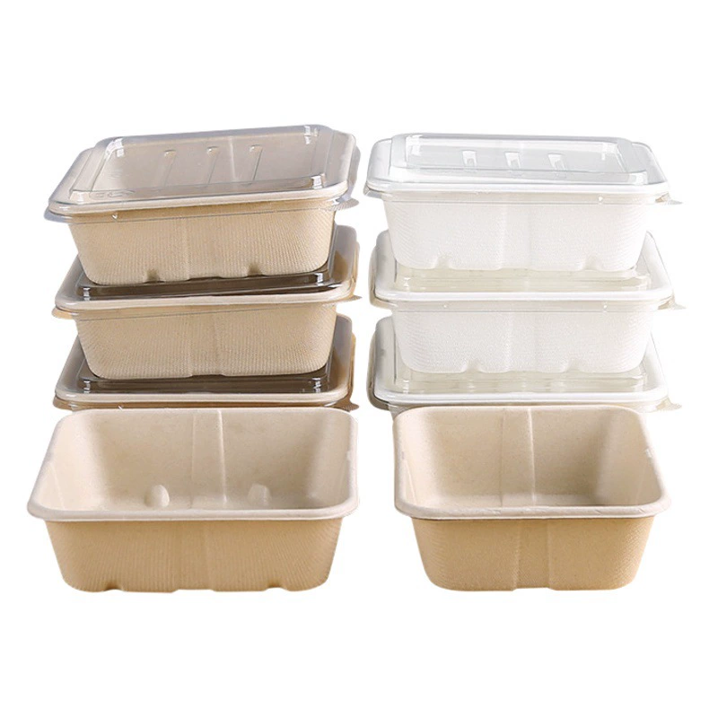 Одноразовая упаковочная коробка Сборная коробка для упаковки овощей Обеденная коробка Квадратная разлагаемая коробка для салата Коробка для торта на вынос небольшой емкости