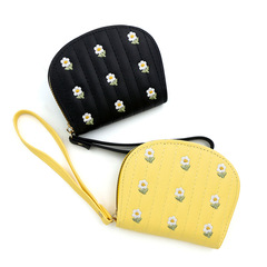 New Fresh and Sweet Women's Card Bag Embroidered Zipper Handbag Zero Wallet Multi-Card Slot Card Holder Wallet Wholesale