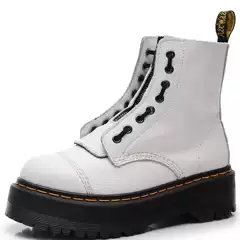 Cross-border England Two-wear Thick-soled 8-hole 1460 Martin Boots White Front Zipper Top Layer Litchi Short Boots Puffin