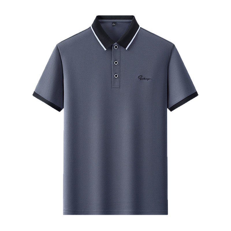 Camiseta de polo de verano de perlas frescas de hombre camiseta de manga corta de negocios de mediana edad casuales de papás con collar top bordado