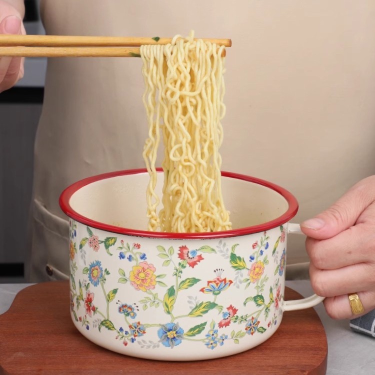 红边老式搪瓷泡面碗带盖加厚学生快餐杯食堂茶饭缸子饭盒怀旧汤碗