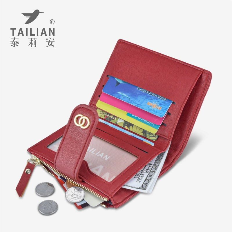 Кожаный кошелек Tailian Ms. Xiaoxiang Wind Embroidery Line Multi -пропускная карта-кукла Женский кошелек через границу Tyrian