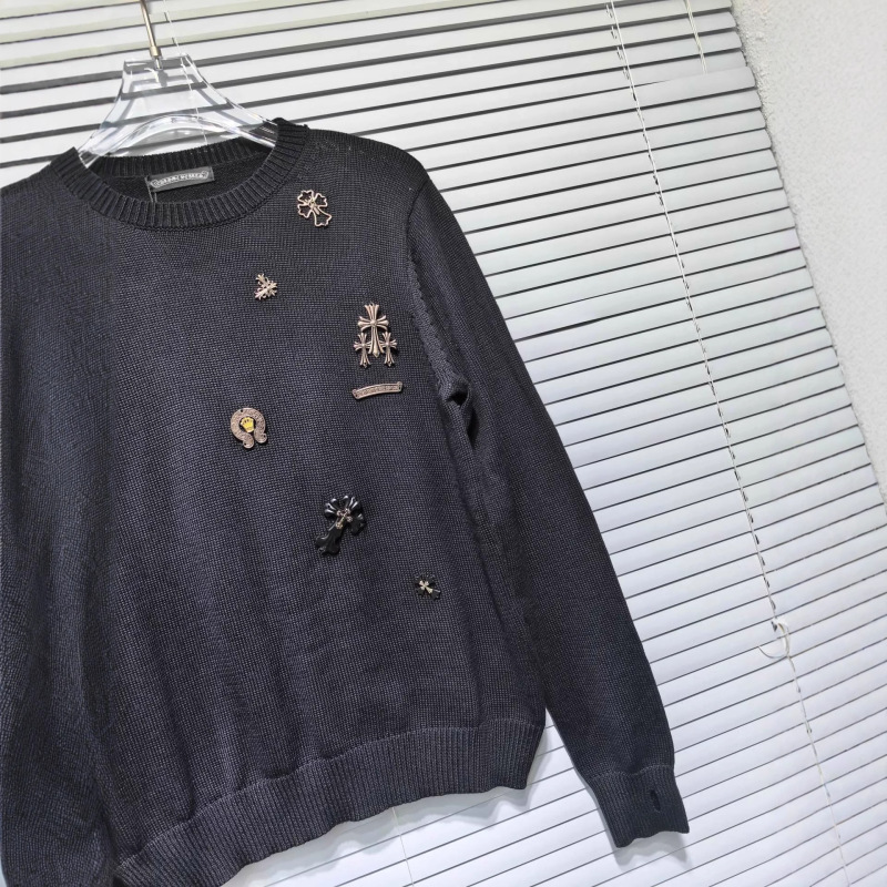 外贸跨境高品质25ss CH 秋冬新款梵文十字架圆领套头针织毛衣现货|undefined