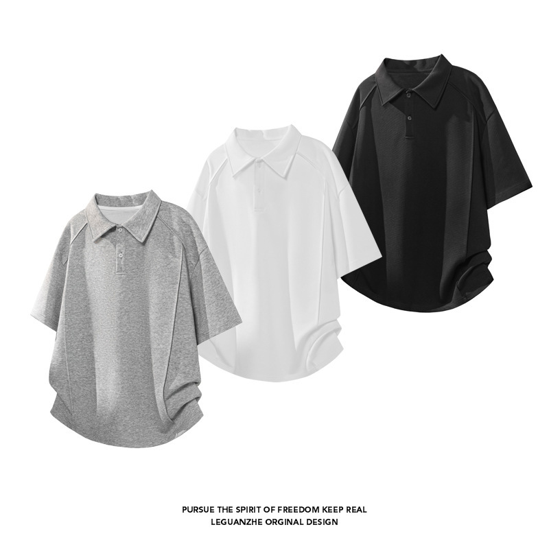 American-Style Solid Color Deconstructed Patchwork Polo Shirt for Men, Short-Sleeve, Trendy Cleanfit, Old Money Style, Regular Shoulder, Turn-Down Collar, Half-Sleeve American-Style Solid Color Deconstructed Patchwork Polo Shirt for Men, Short-Sleeve, Trendy Cleanfit, Old Money Style, Regular Shoulder, Turn-Down Collar, Half-Sleeve