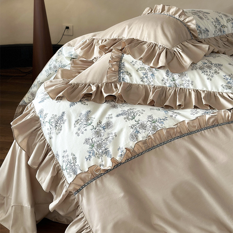 Juego de cuatro piezas de algodón puro con bordes con volantes, estilo bohemio vintage nórdico francés, modelo 2026, nuevo, para cama de 1,8 m, incluye:_voghion.com