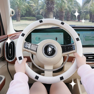Steering wheel cover: Cover Cotton and Linen Breathable - simple-black-plaid-steering-wheel-cover-38cm