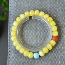 天然俄料白花蜜蜜蜡老型单圈手串配海纹石南红尺寸8毫米原矿蜜蜡