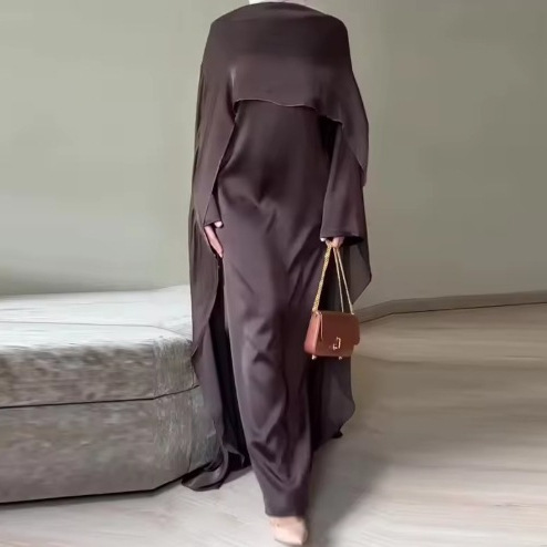 Spring 2026 European and American Amazon Cross-Border Black Satin Cape Shawl Slim Long Dress Spring 2026 European and American Amazon Cross-Border Black Satin Cape Shawl Slim Long Dress