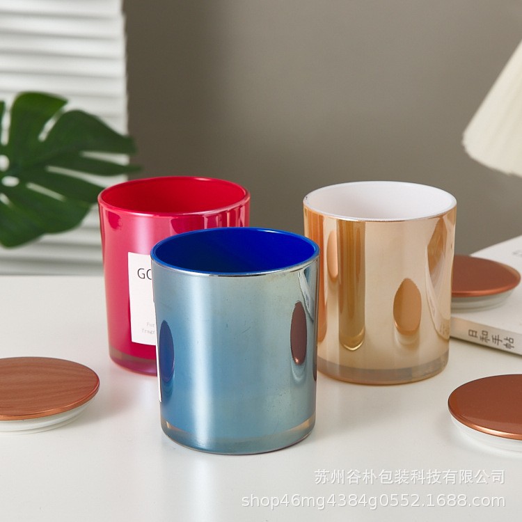 Portavelas de lujo 8090, portavelas de vidrio color champán galvanizado, portavelas de vidrio rojo galvanizado con tapa