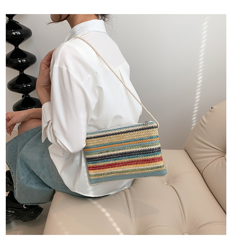 Women's Straw Stripe Basic Vintage Style Square Zipper Straw Bag display picture 3