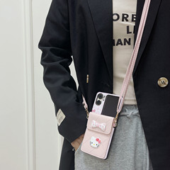 Cartoon KT Cat Crossbody Card Holder for OPPO Find N2 Flip Phone Case Foldable Screen ZFlip3 Protective Cover
