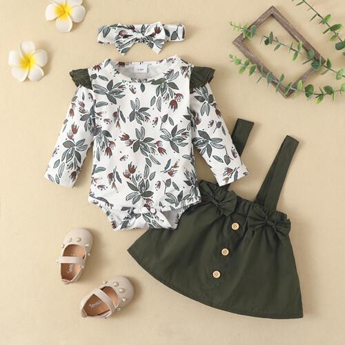Foreign trade infant pit strip long-sleeved triangular suit one-piece suit bow strap skirt plant flower suit skirt series