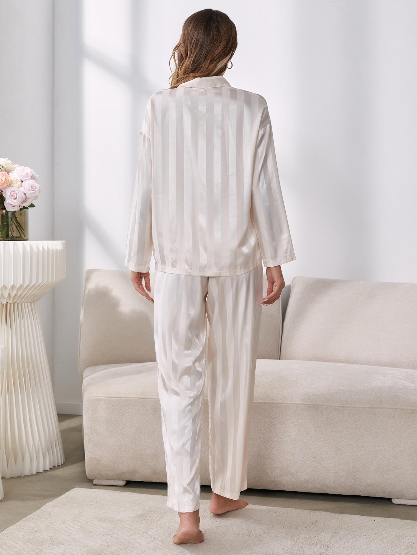 solid color faux silk long-sleeved loungewear can be worn outside NSWFC139276