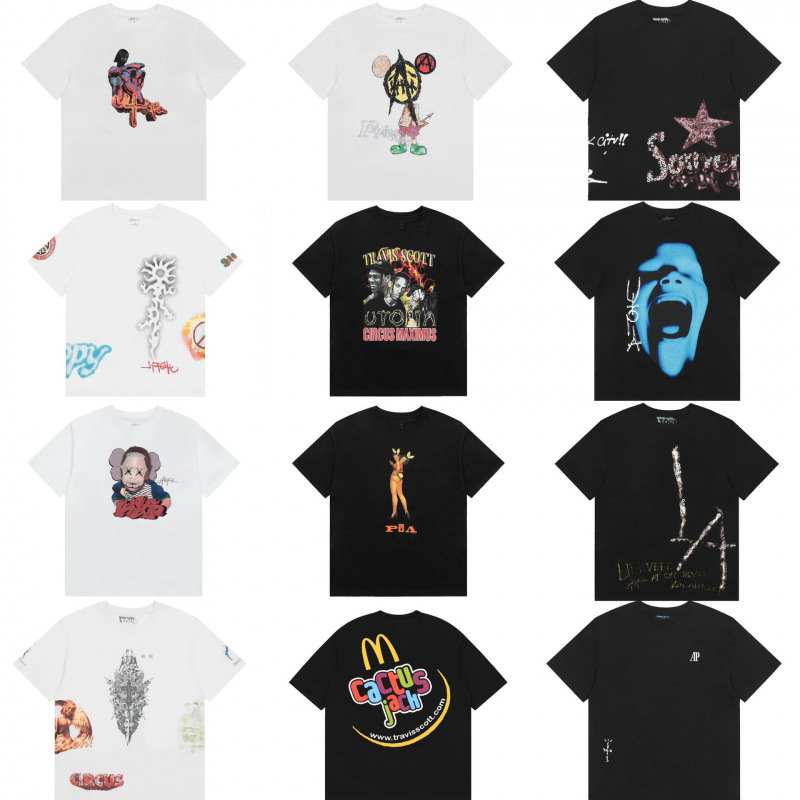 Travis Scott Cactus Jack American Trendy Face Rose Stone Tablet Pattern Printed Casual Short-Sleeved T-Shirt